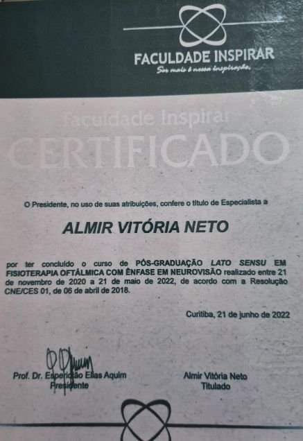 Certificado — Pós-graduação em Fisioterapia Oftálmica com ênfase em Neurovisão